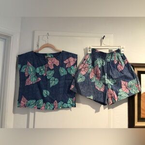 reyn spooner Navy Shorts Bermudas with Pink and Mint Leaf Print